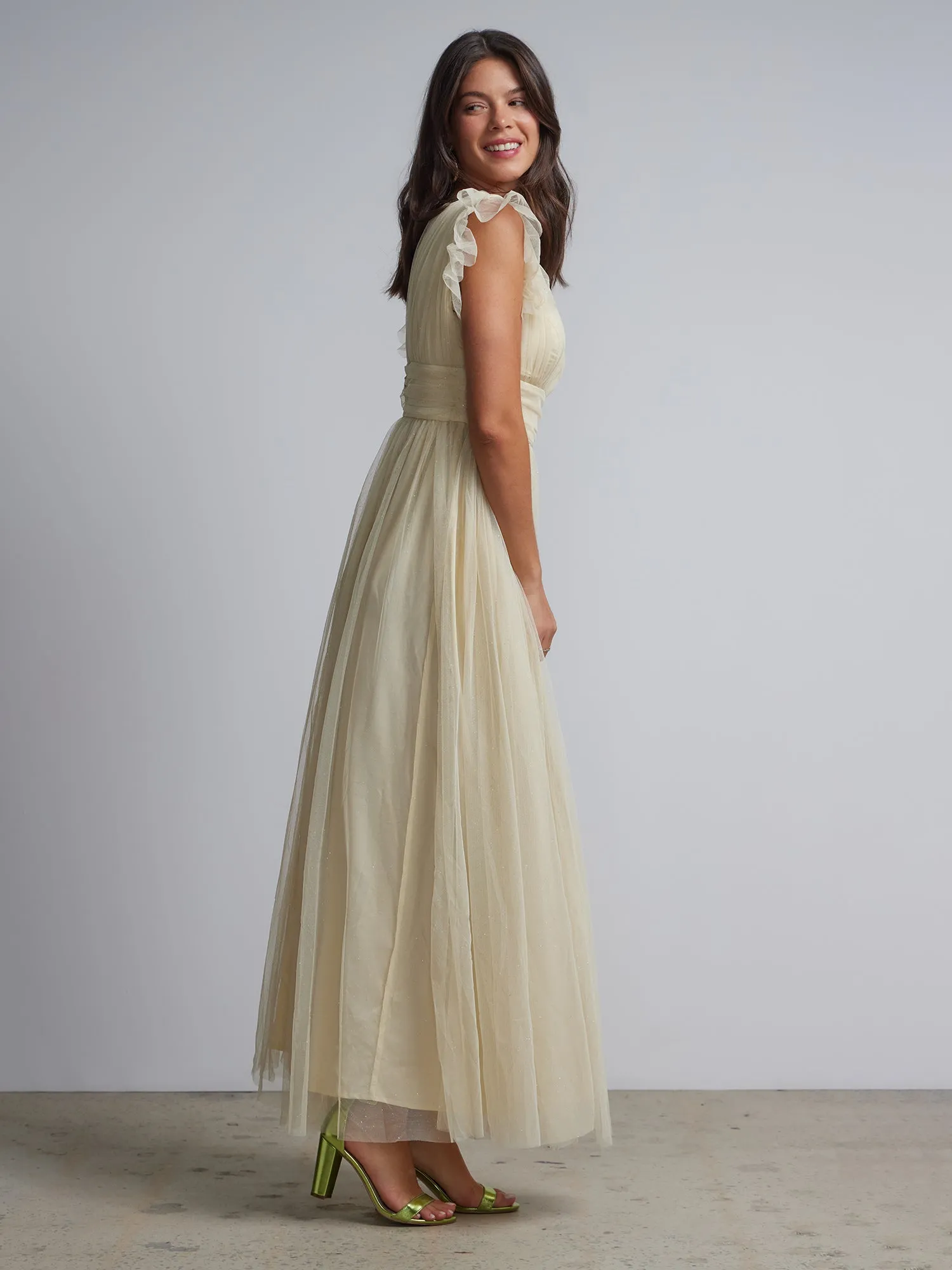 Tulle V-Neck Maxi Dress