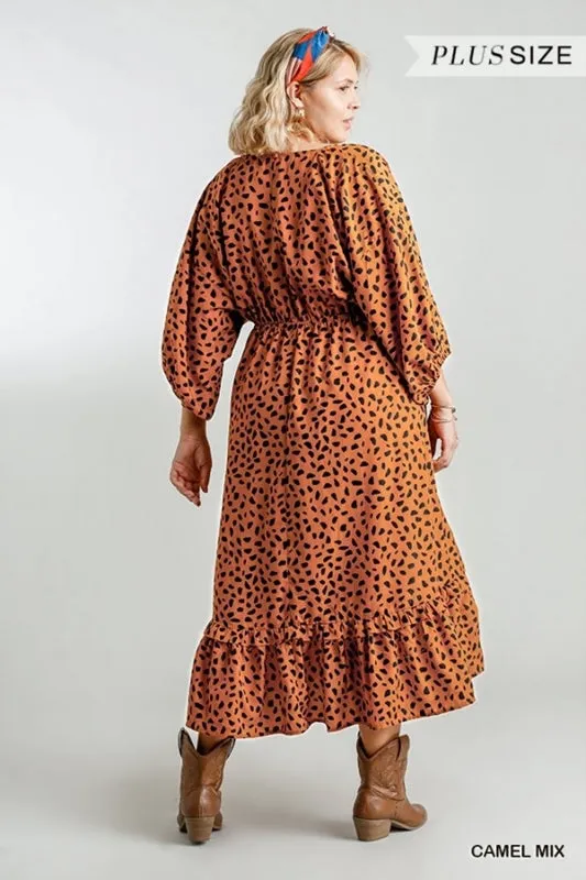 Umgee Dalmation Print Hi Lo Midi Dress - Camel