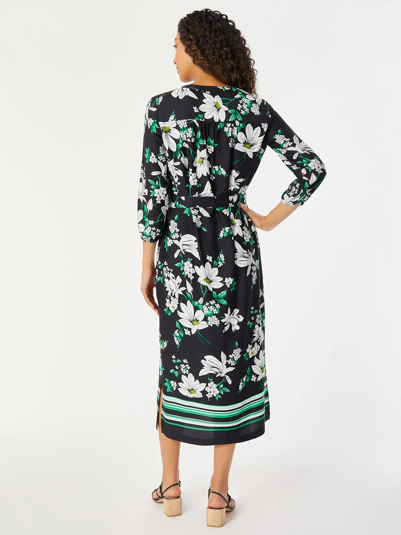 V-Neck Floral Belted Midi Dress