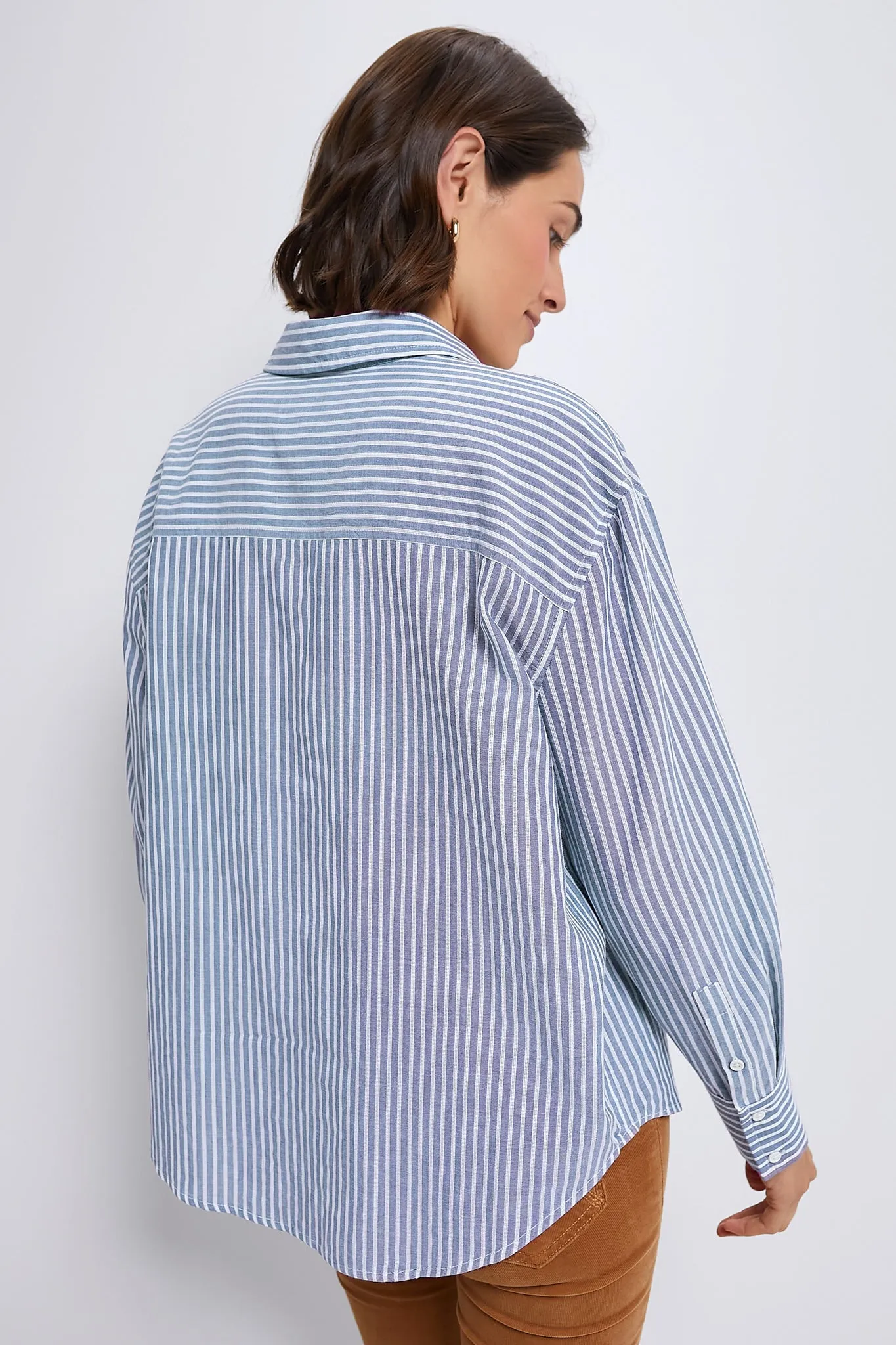 Washed Blue Pointelle Stripe Nadine Boyfriend Button Down