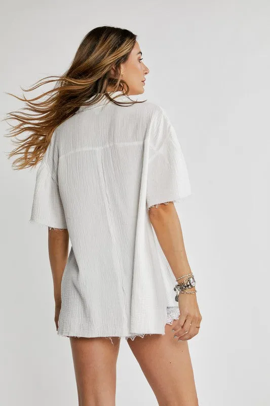 White Button Down Short Sleeve Top - Final Sale