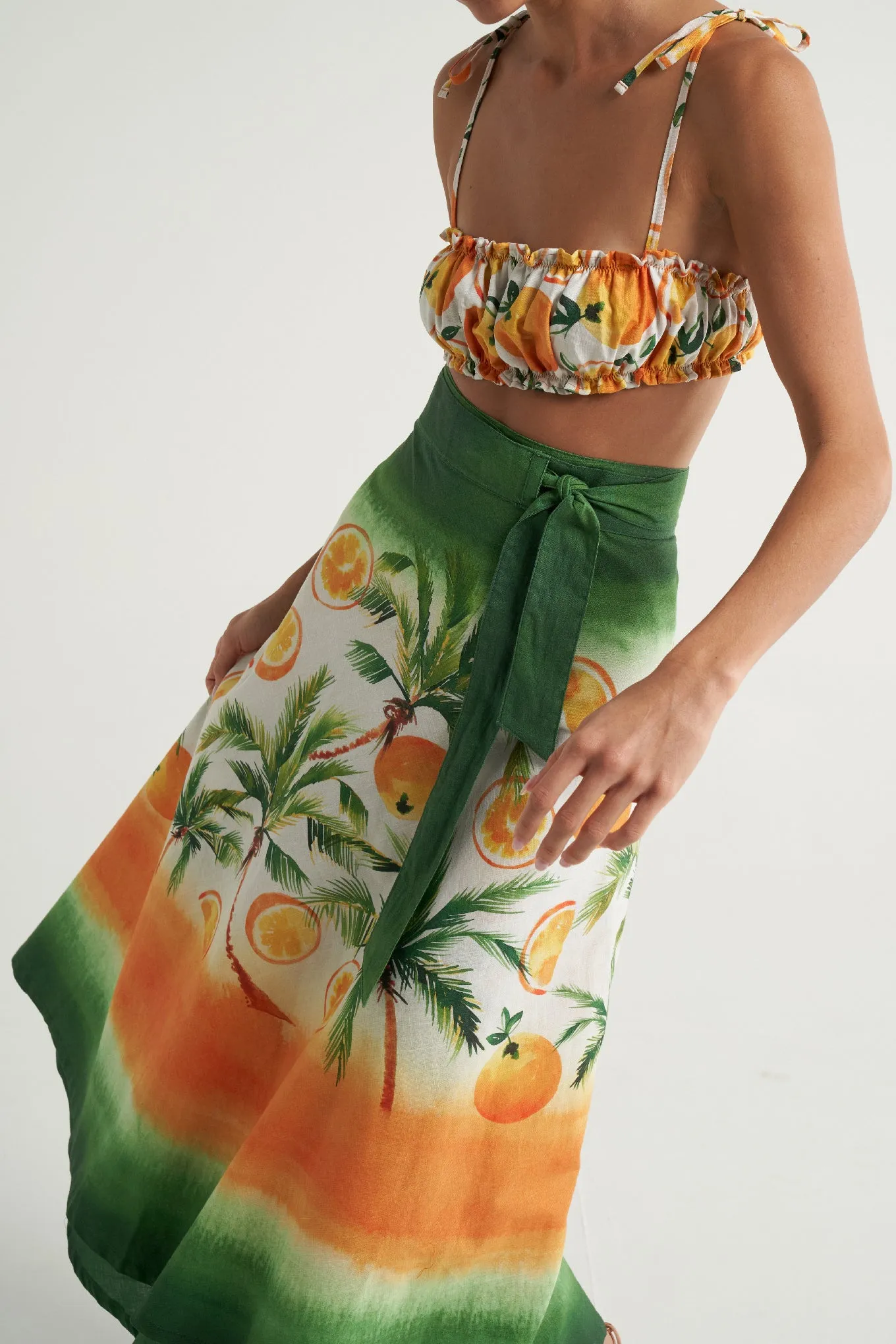 Wrap Circle Skirt Oranges Palms