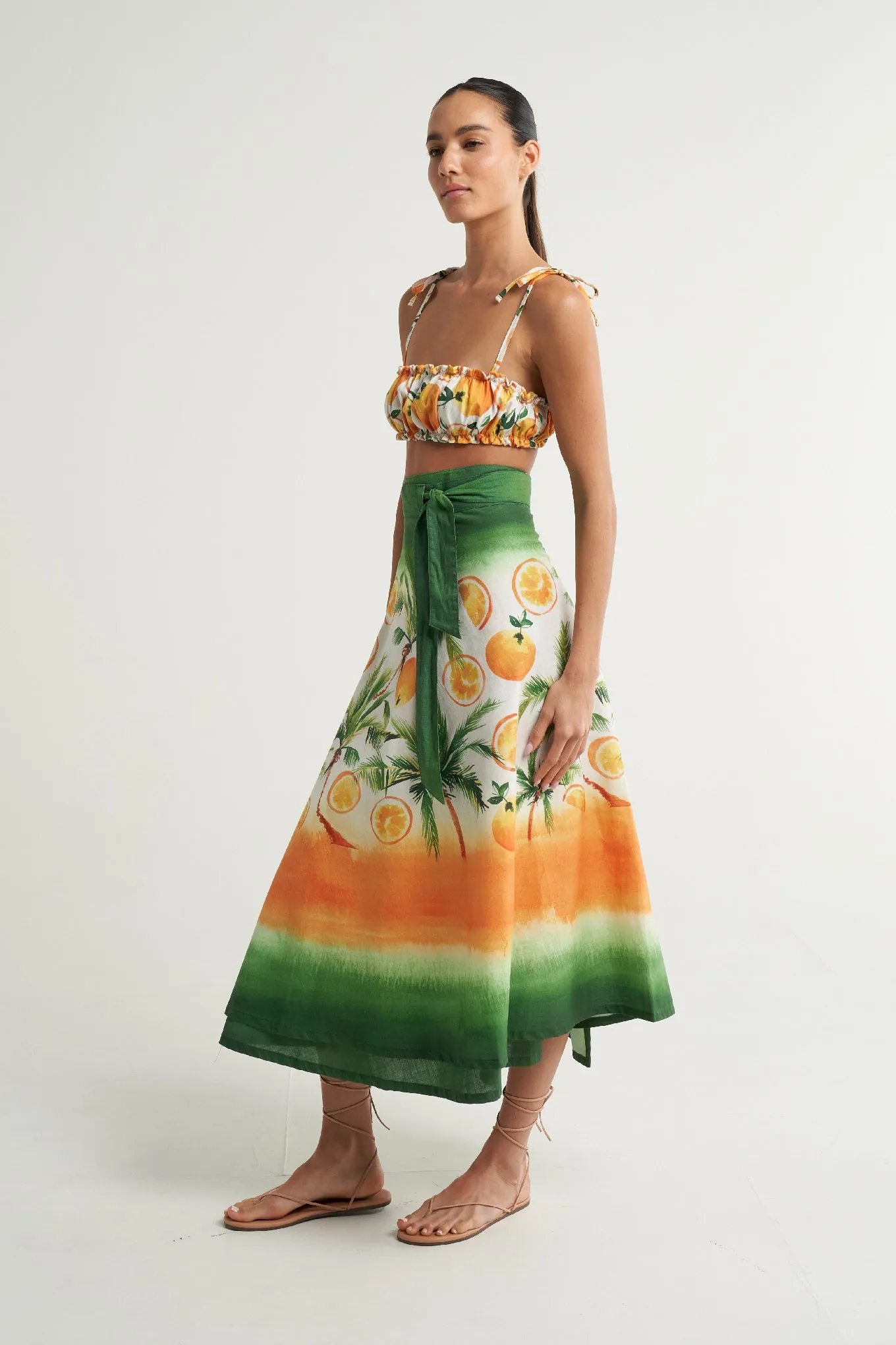 Wrap Circle Skirt Oranges Palms