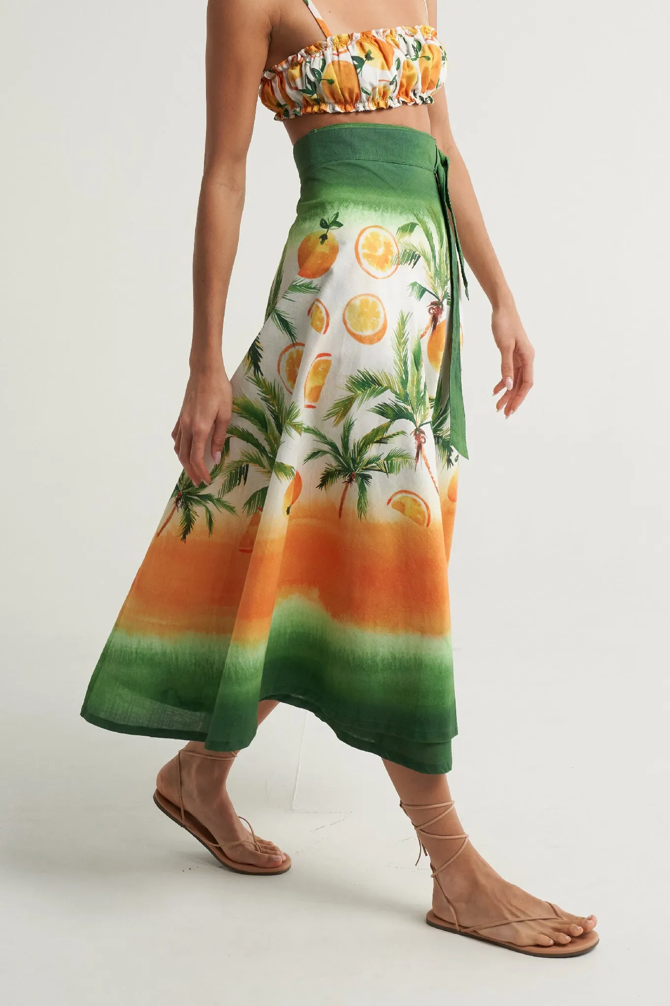 Wrap Circle Skirt Oranges Palms