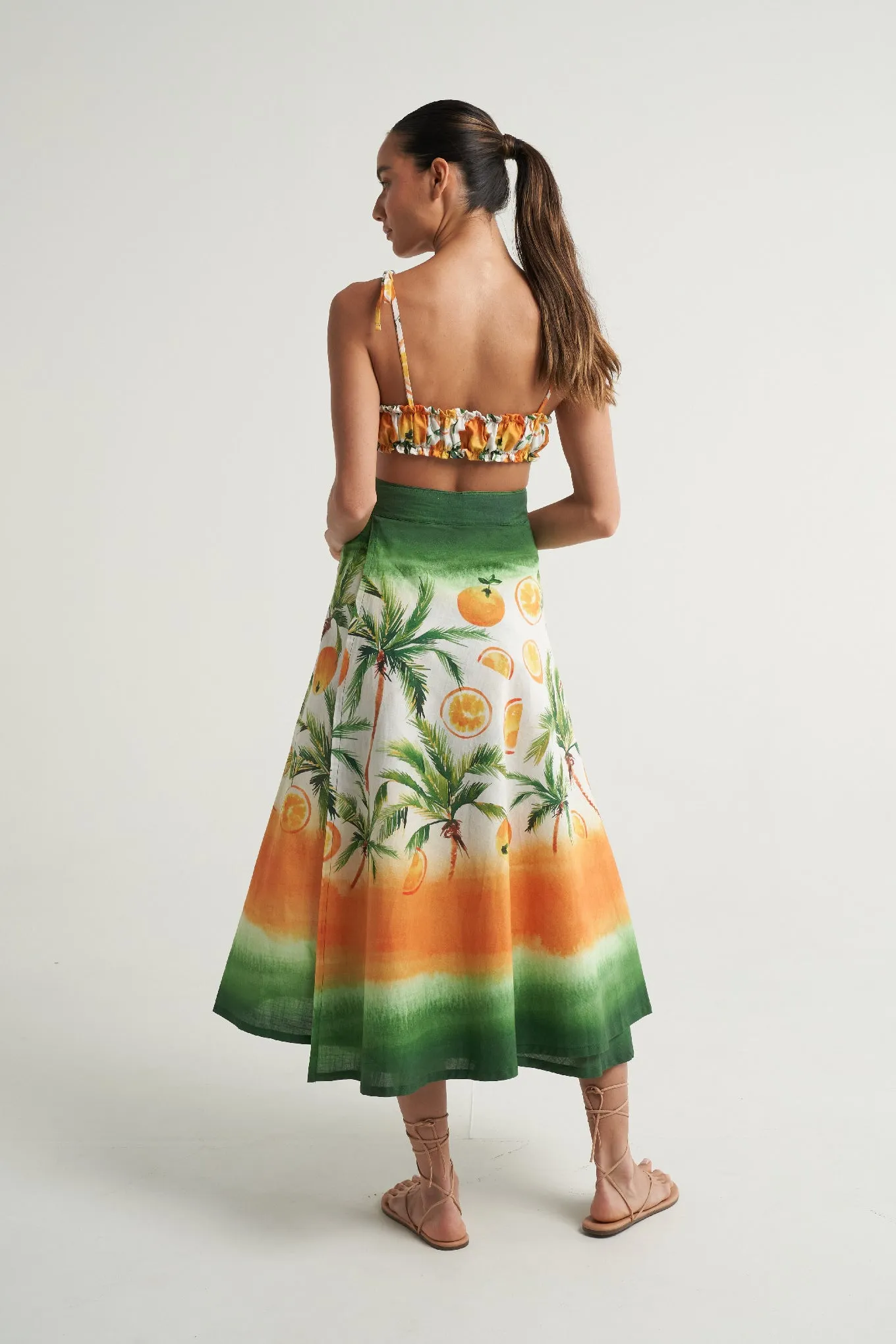 Wrap Circle Skirt Oranges Palms