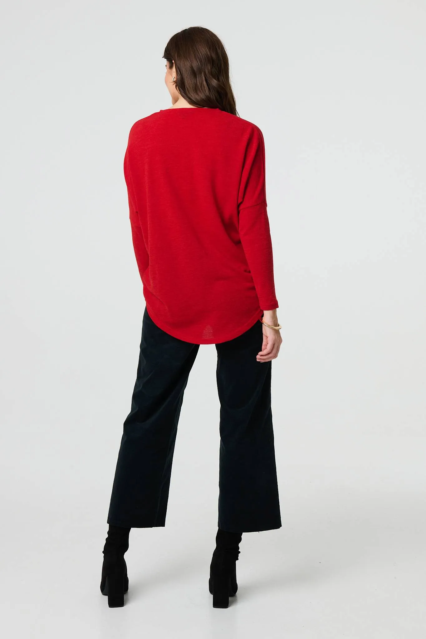 Zip Front V-Neck Relaxed 3/4 Sleeve Top